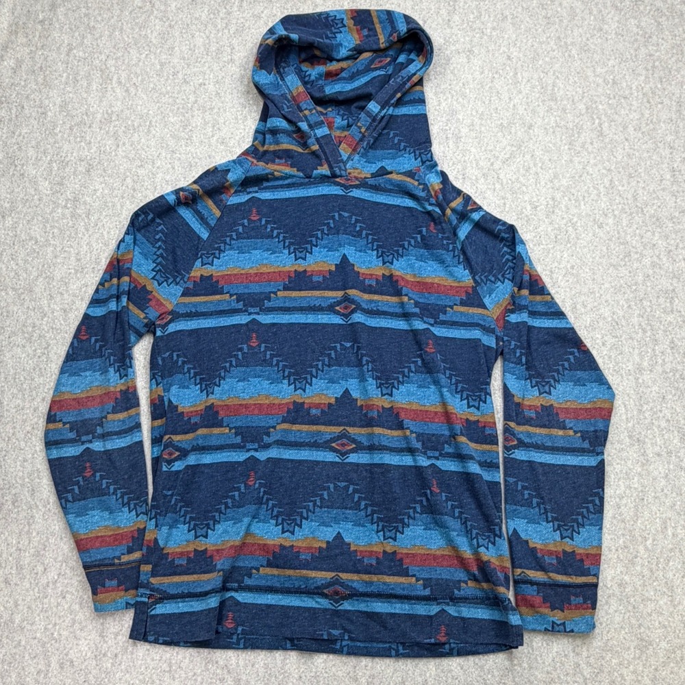Hollister Shirt Mens Size M Blue Hooded Y2K Southwestern Boho Surf Baja Pullover